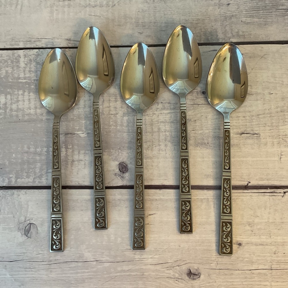 Riviera RIF4 Stainless Flatware Japan Set Of 5 Oval Place Spoons MCM Vintage